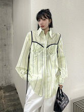 Loose Striped Lapel Collar Long Sleeve Shirt